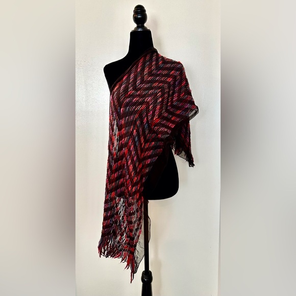 Purple Fuschia Pink Wool on Black Silk Rectangular Scarf Stole - NWOT - Picture 3 of 6